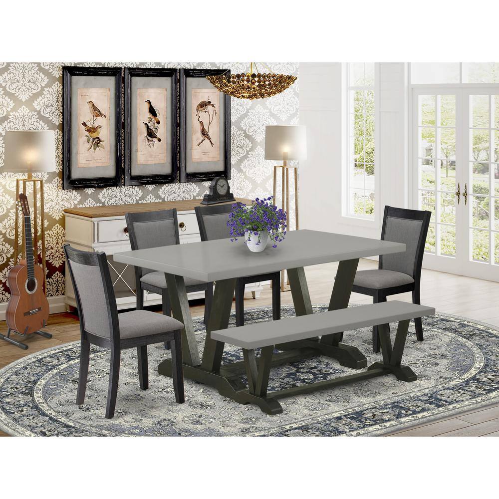 Angle. East West Furniture - East West Furniture 6 Piece Dinner Table Set - A Cement Top Wooden Dining Table with a Small Bench and 4 Dark Gotham - Multi-Color.