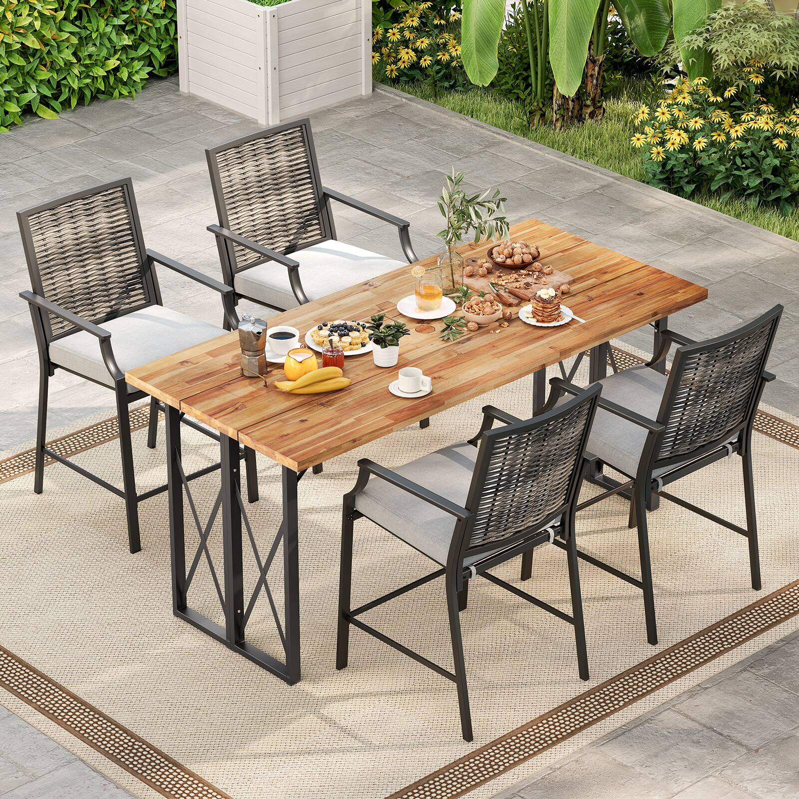 Alt View 1. Gymax - Gymax Patio Bar Stools Set of 4 w/ Armrest Fabric Seat & Heavy-Duty Metal Frame - Mix Gray.