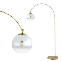 Jonathan Y - Nora 71" Coastal Vintage Iron LED Floor Lamp, /White - Brass Gold