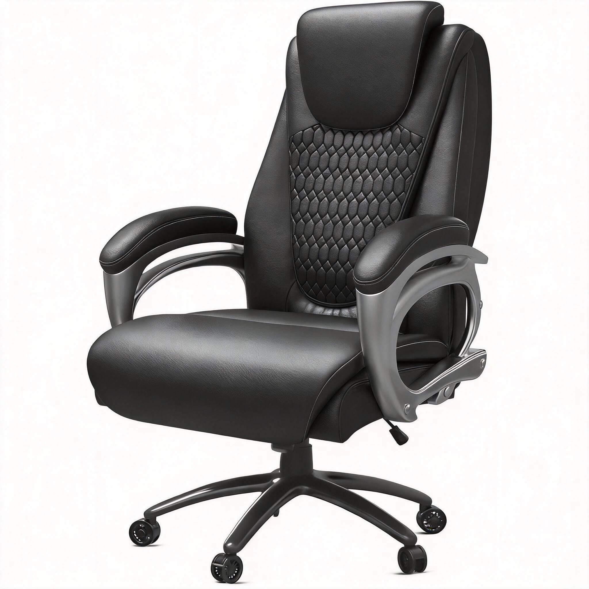 Front. Frangdom - Big Tall Heavy Duty PU Leather Executive Office Chair - black 500lbs 21"–23.5" 5-star.