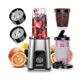 COWLOWN - 3-in-1 Electric Juicer for Home Use Milkshake Maker Baby Food Mini Blender 20.3oz Travel Cup 6 Blades BPA Free - Silver