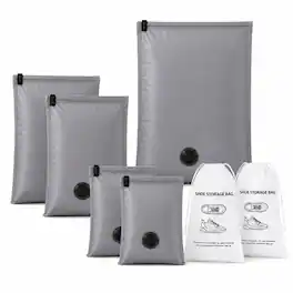 Garnen - 7 Pack Compression Bags & Shoe Bags for Travel, No Pump Vacuum Storage Bags Roll-Up Compression Packing Bags S/M/L - Gray