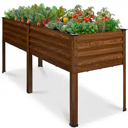 Best Choice Products - 72x24x30in Non Toxic Elevated Galvanized Metal Garden Bed Corner Protectors - Wood Grain