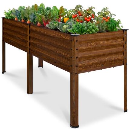 Front. Best Choice Products - Best Choice Products 72x24x30in Non Toxic Elevated Galvanized Metal Garden Bed Corner Protectors - Wood Grain - Wood Grain.