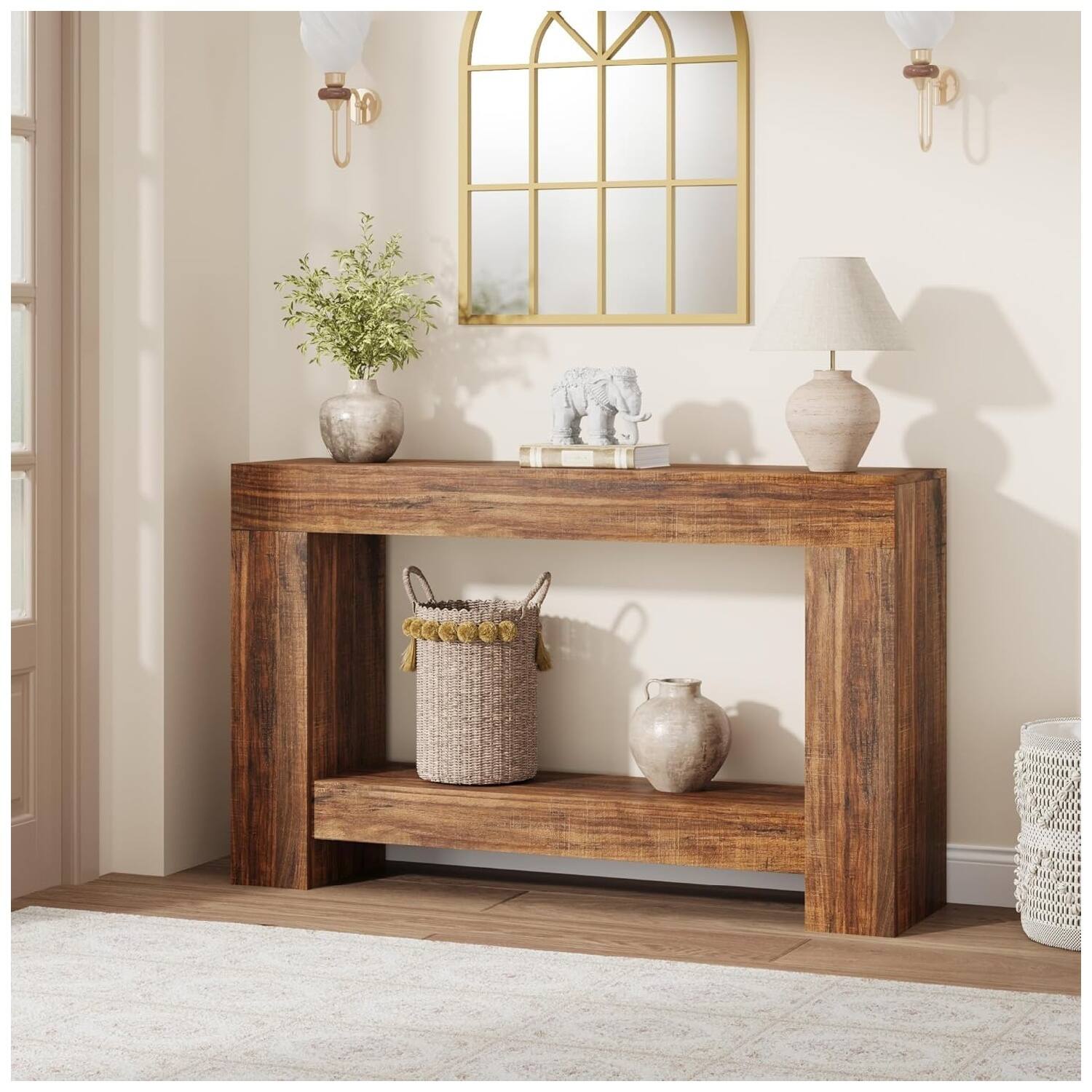 GARVEE Long Console Table, 2 Tier Rectangular Sofa Table Behind The ...