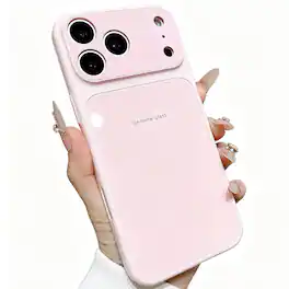 Dteck - for Apple iPhone 17 Pro Max Glossy Tempered Glass Case,Shockproof PC TPU Hybrid Cover,Rugged Anti-Scratch Hard Shell - Pink