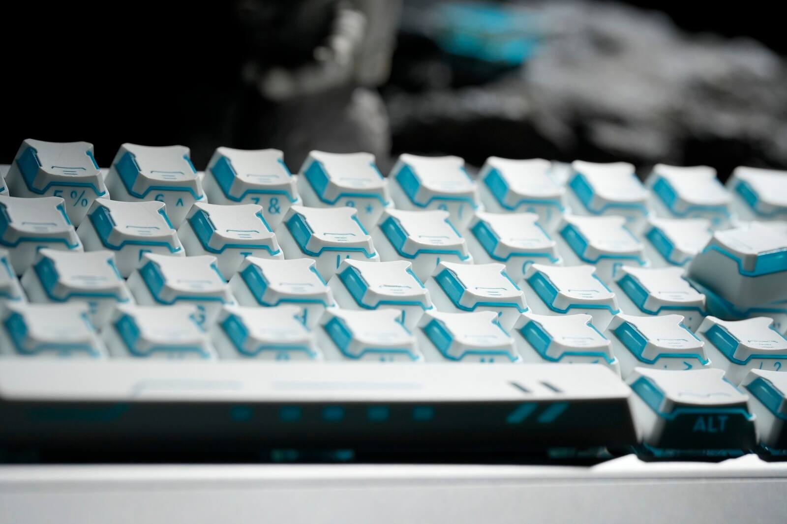 Alt View 2. Womier - Double Shot PBT Keycaps Set, Shine Through Custom Keys for All US Layout Cherry Mx Switch Mechanical Keyboard - White-blue.