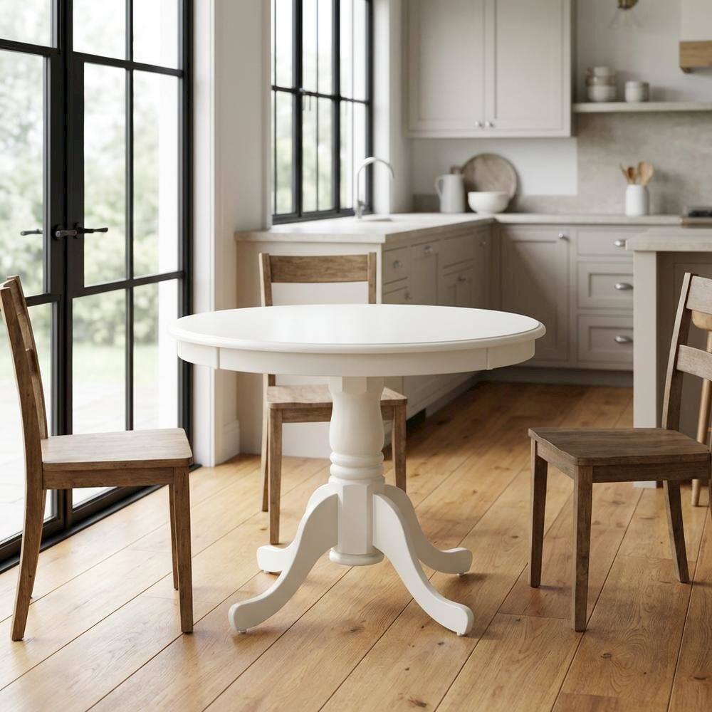 Alt View 3. FurniFact - Elegant Round Small Dining Table – White Finish, Ideal for 2 or 4 - Linen White.