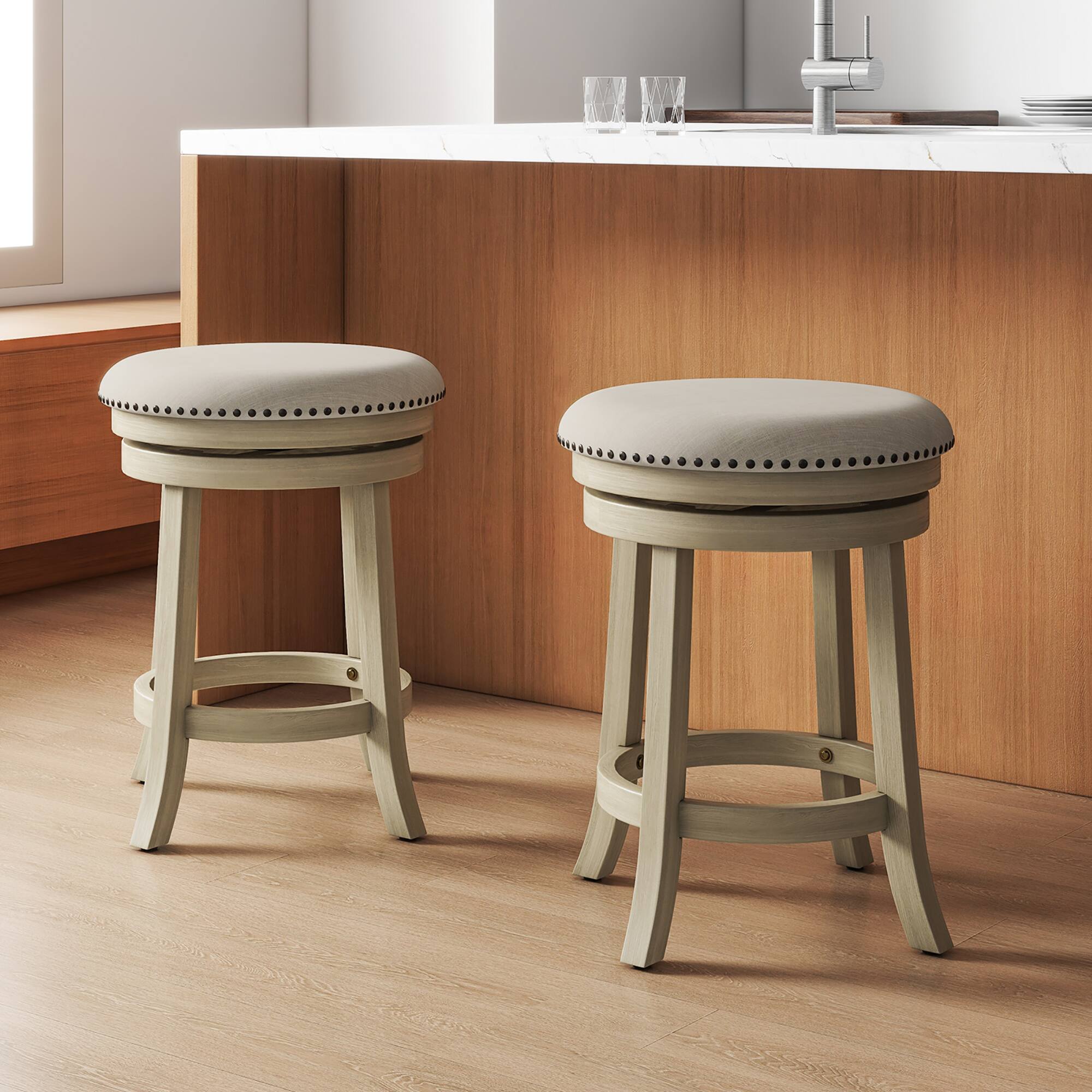 Alt View 1. Gymax - Gymax 24'' Swivel Bar Stools Set of 2 Round Counter Height Barstools w/ Wooden Frame - Beige, Natural.