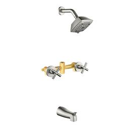 Boyel Living - Brushed Nickel Tub and Shower Set Brass SUS304 Dual Handle 5-Function Top Spray High-Flow - Silver