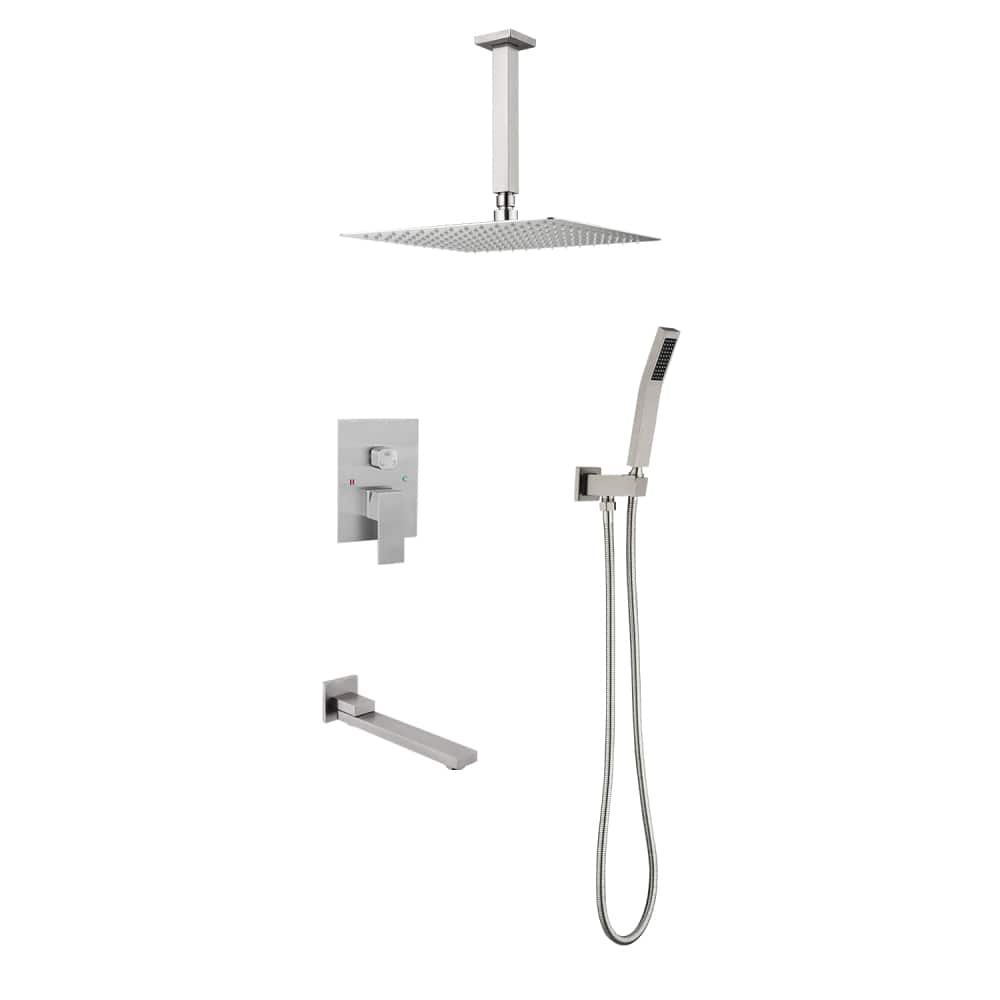 JUJABU - Shower System with 16 inch Shower Head and Tub Spout - Brushed Nickel