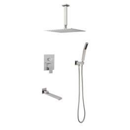 JUJABU - Shower System with 16 inch Shower Head and Tub Spout - Brushed Nickel