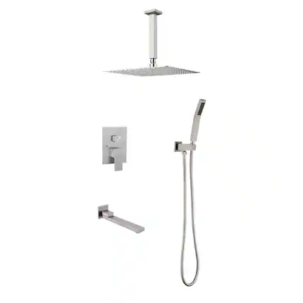 Front. JUJABU - Brushed Nickel Shower System with 16 inch Shower Head and Tub Spout - Brushed Nickel.