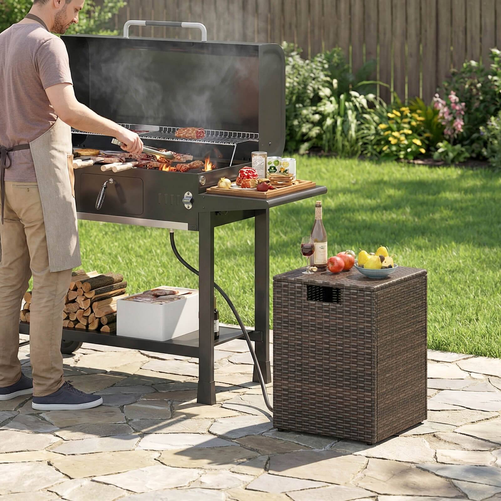 Alt View 1. Costway - Costway Propane Tank Cover Table,16 Inch Square PE Rattan Gas Tank Storage Box with Flip Lid - Mix Brown.