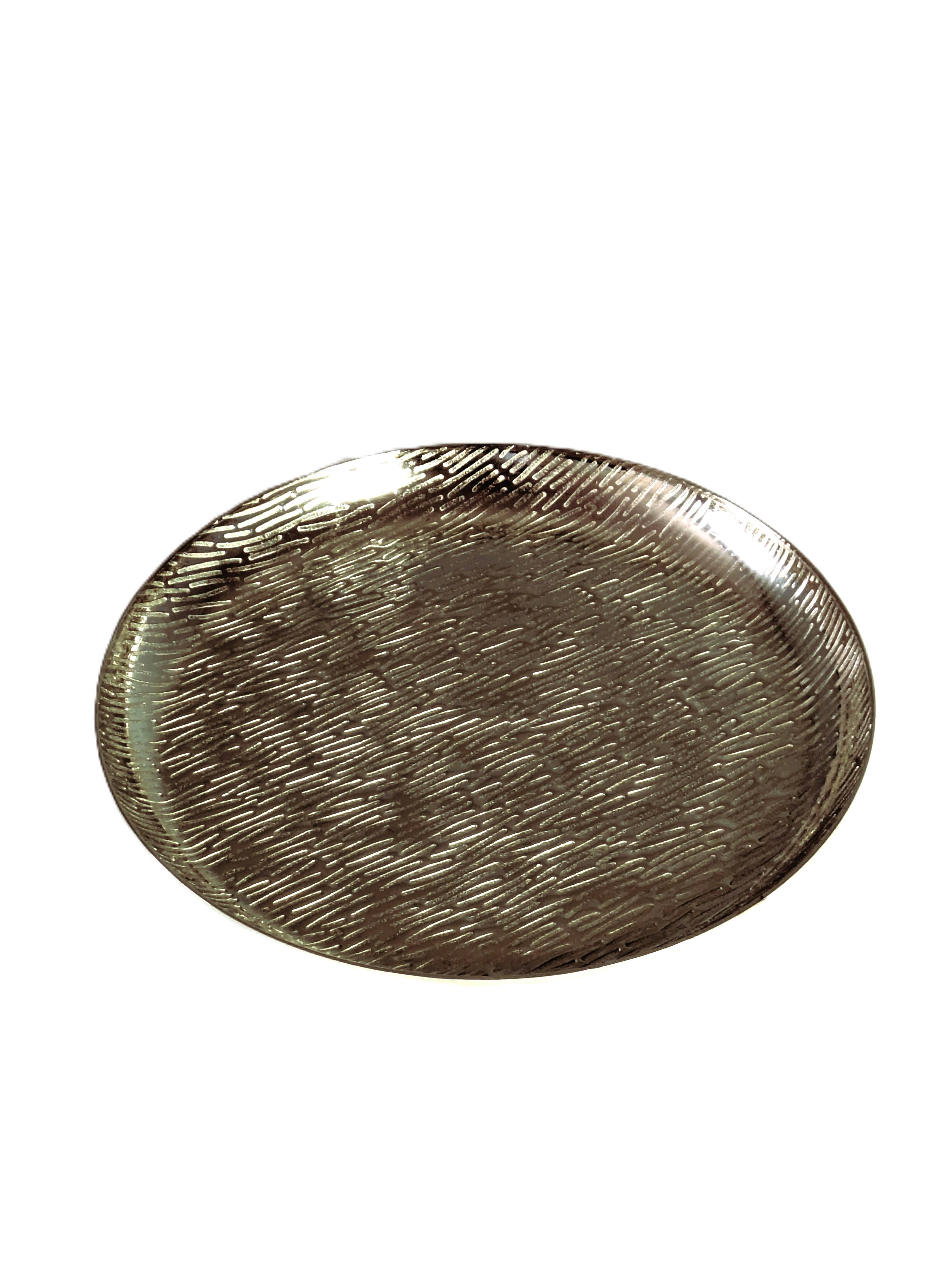 Front. Jiallo - Kinetic Wave Decorative Tray 13" D - Silver.