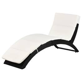 Resenkos - Patio Foldable Wicker Chaise Lounge, PE Rattan Outdoor Lounge Chair, Bed With Cushion - Cream White