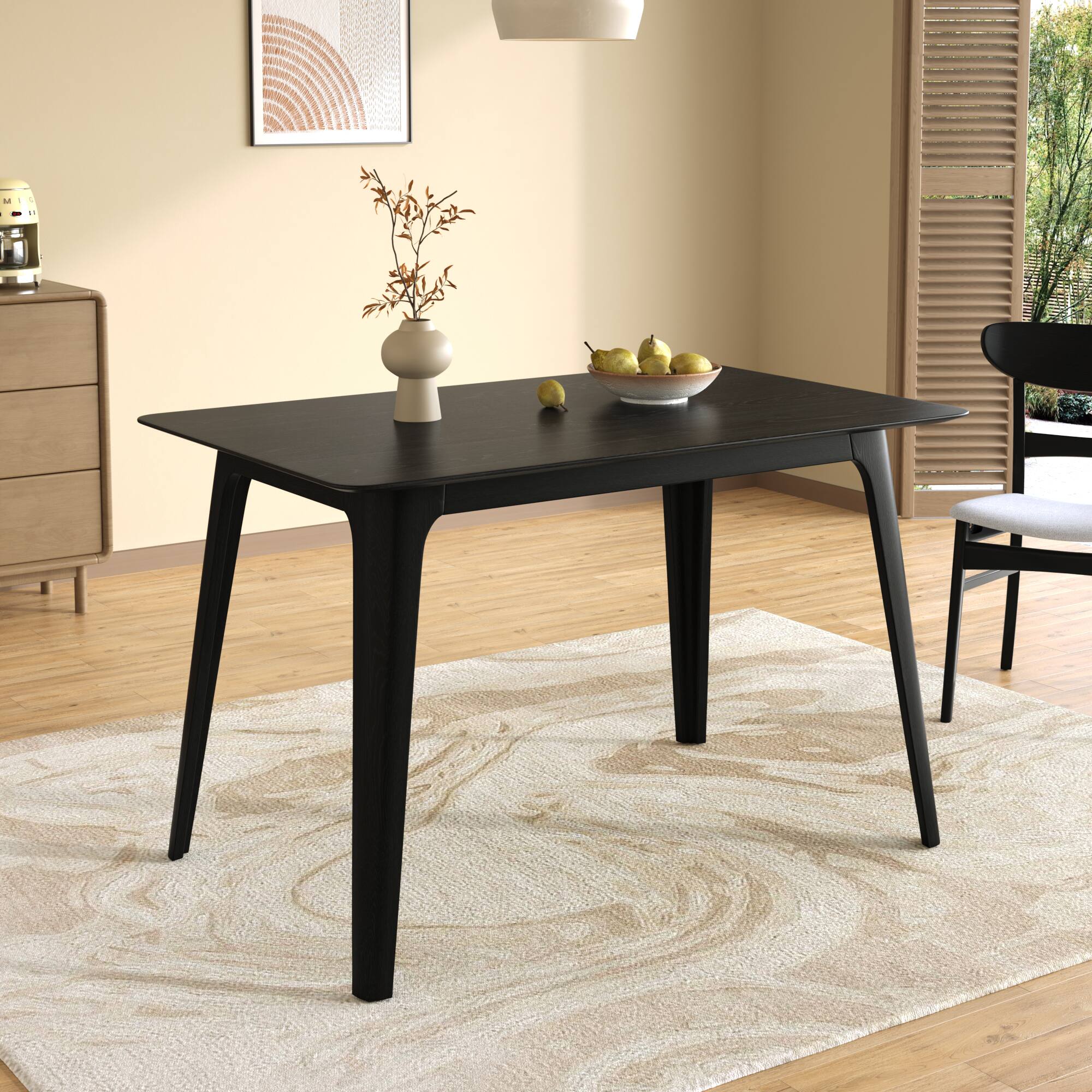 Front. Tiramisubest - Mid-Century Modern Rubberwood Dining Tablee Solid Wood Legs, Black - Black.