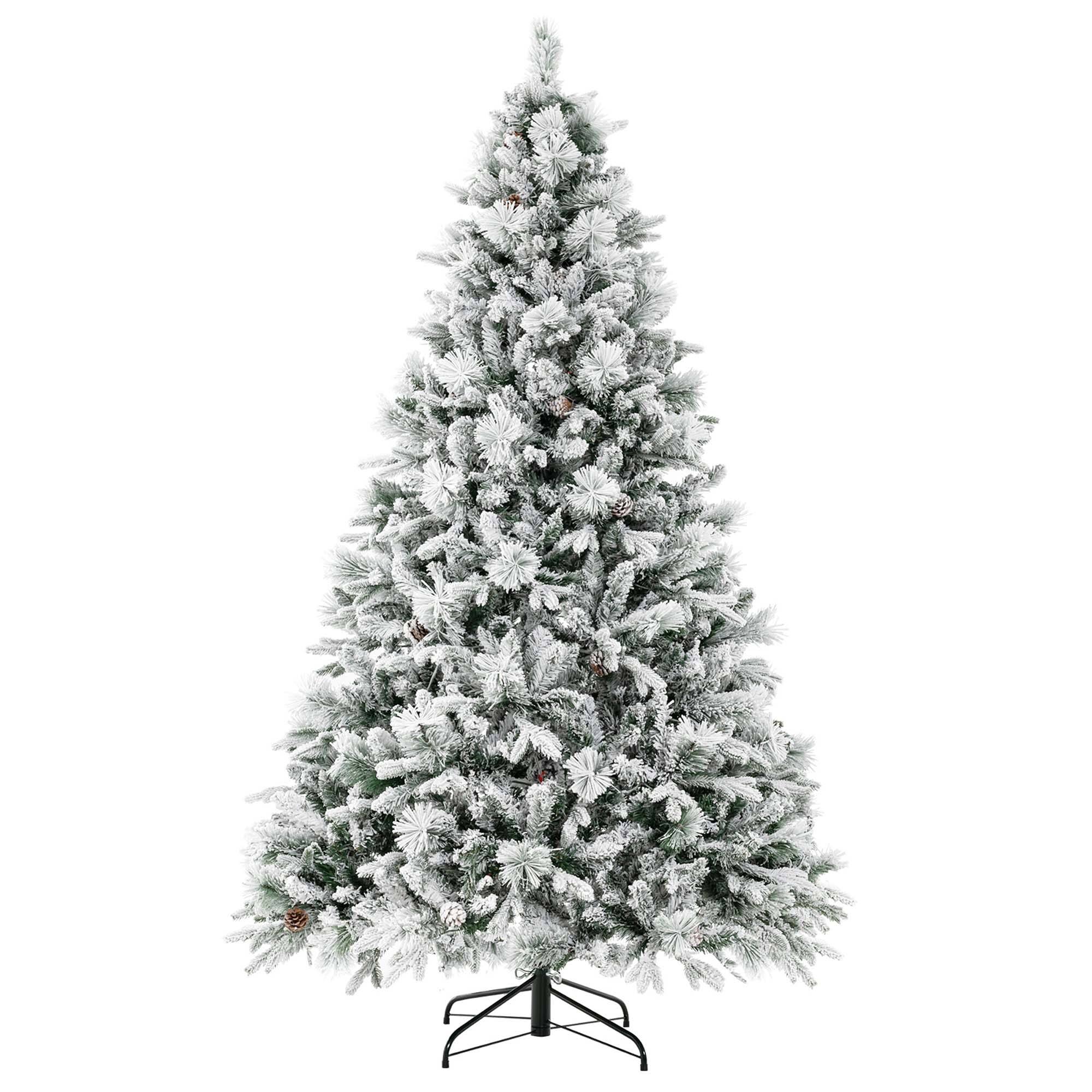 Alt View 19. Costway - 7 FT Pre-Lit Snow Flocked Christmas Tree Hinged Xmas Tree with 8 Modes 320 Lights - Green/White.