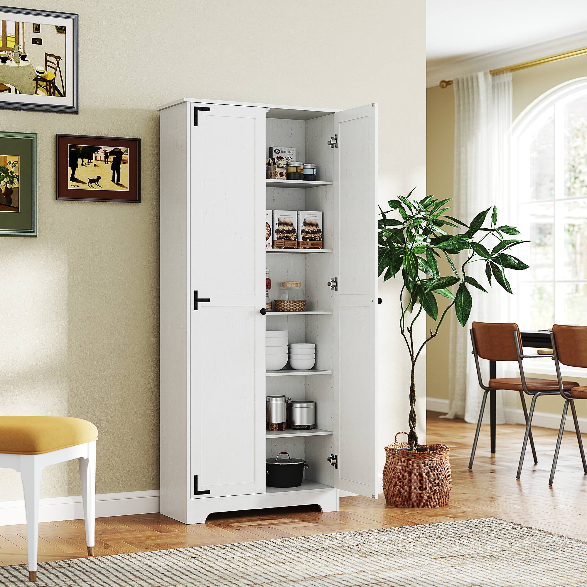 Alt View 1. Homcom - 72" Farmhouse Pantry Cabinet, Freestanding Kitchen Pantry Storage Cabinet with Adjustable Shelves, Tall Storage Cupboard - White.