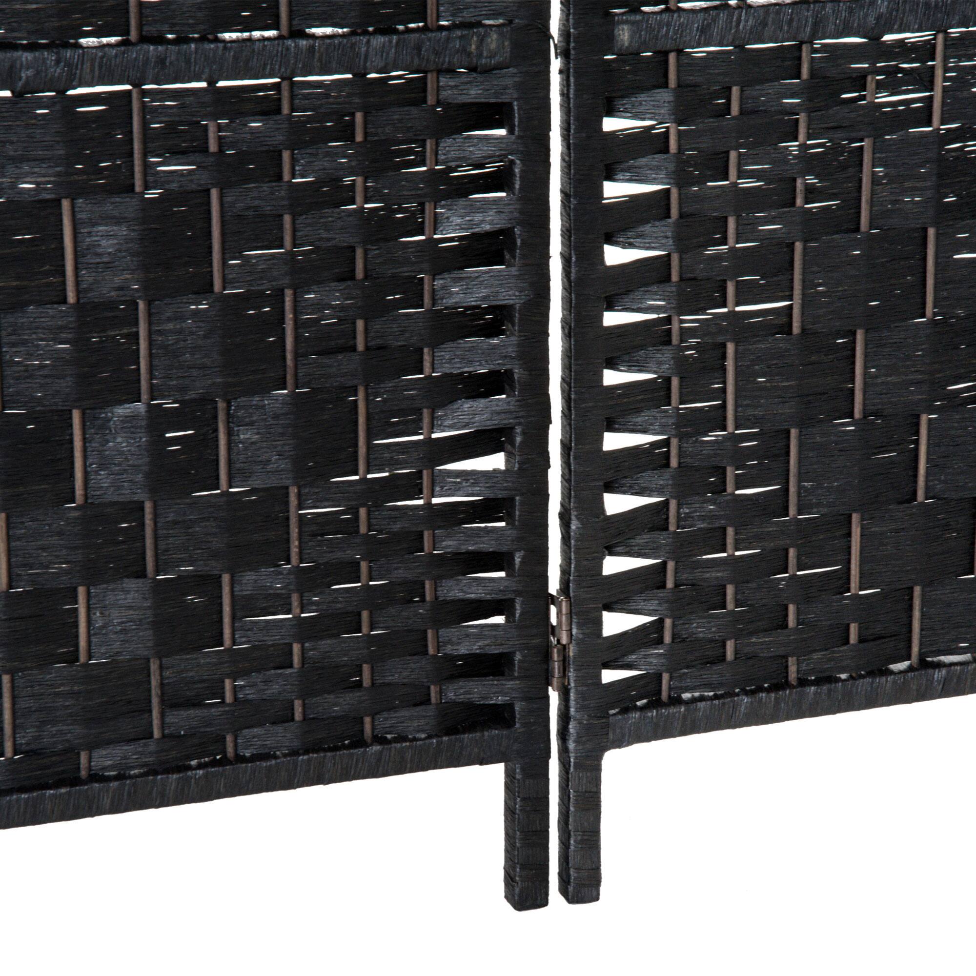 Alt View 7. Homcom - Divider 6 Panel, 6FT Tall Folding Privacy Screen, Freestanding Hand-Woven Partition for Room Separation with 360° Hinges - Black.