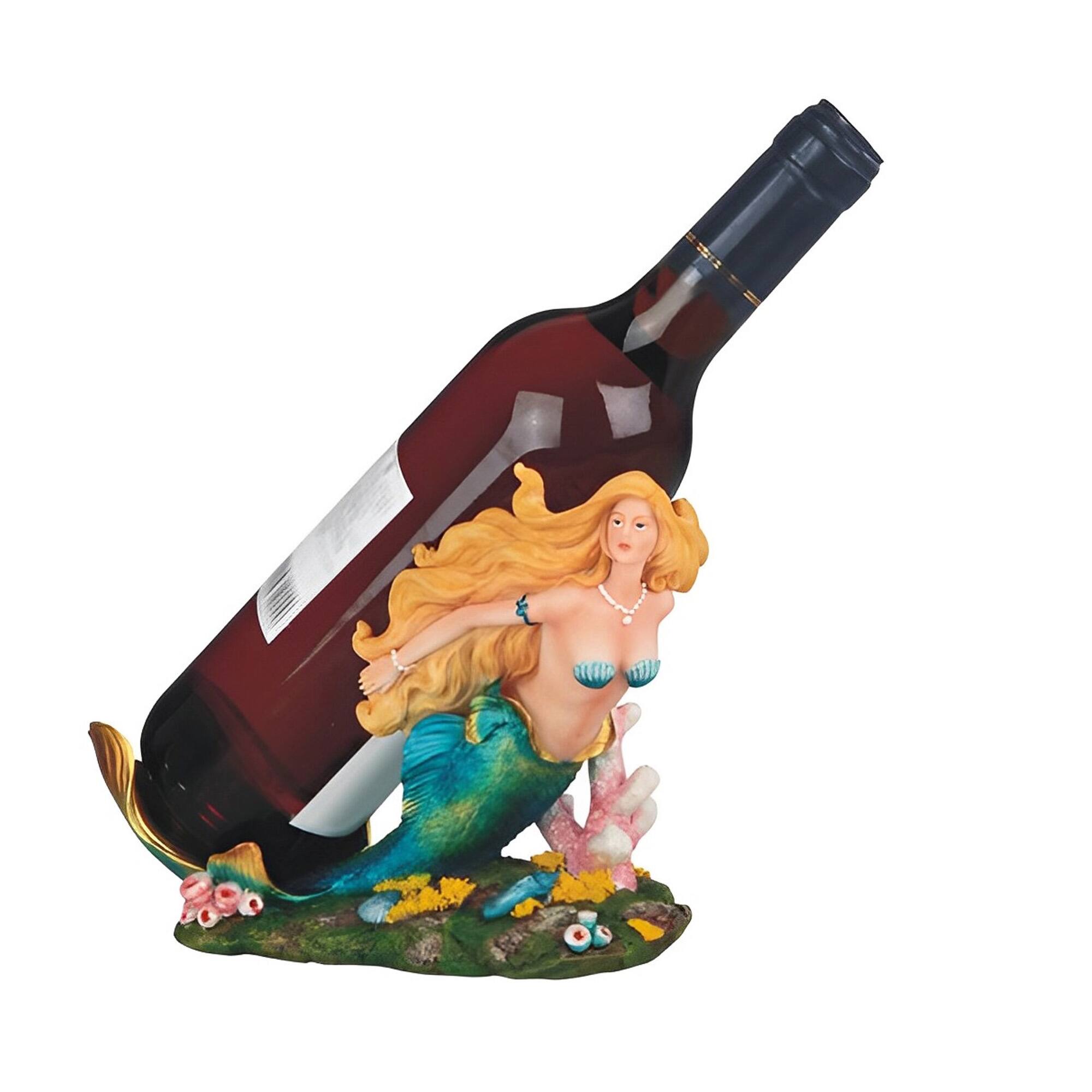 Front. FC Design - FC Design 10"H Turquoise Mermaid Wine Rack Bottle Holder Dining Room Figurine - Multicolor.