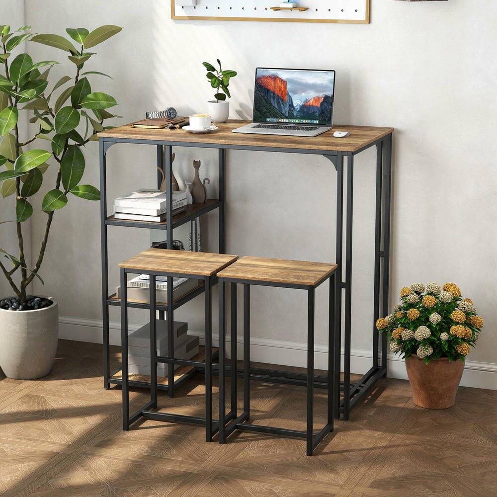 Alt View 1. Kadyn - 3Piece Rustic Brown Bar Set CounterHeight Table with 2 Stools - Brown.