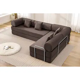 KERDOM - L-Shaped Corduroy Couch Chaise Lounge, 78'' Foldable Sofa Bed 2pcs Combined, Spliced Block Modular Sectional Sponge Sofa - Coffee