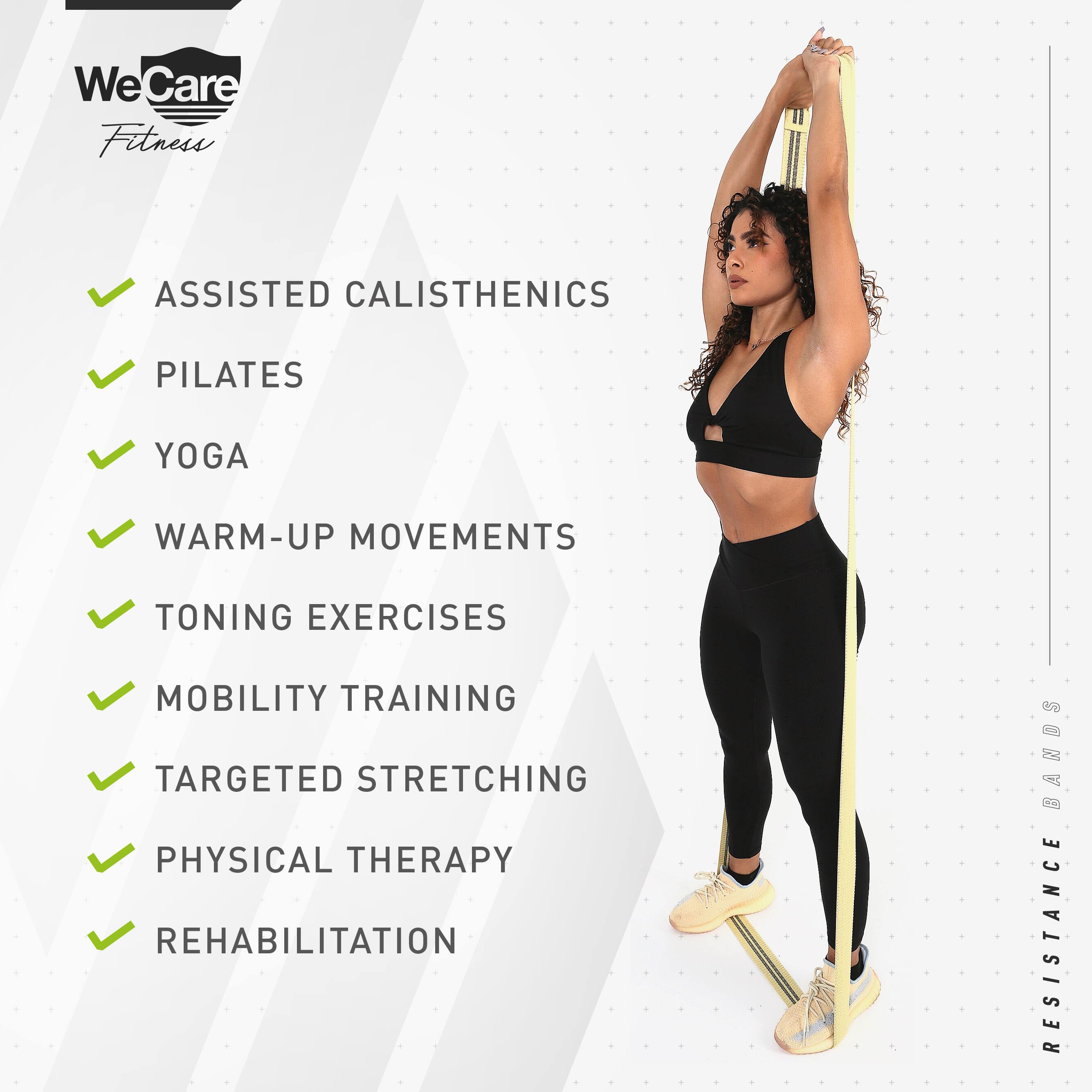 WeCare Fitness

- ASSISTED CALISTHENICS
- PILATES
- YOGA
- WARM-UP MOVEMENTS
- TONING EXERCISES
- MOBILITY TRAINING
- TARGETED STRETCHING
- PHYSICAL THERAPY
- REHABILITATION
