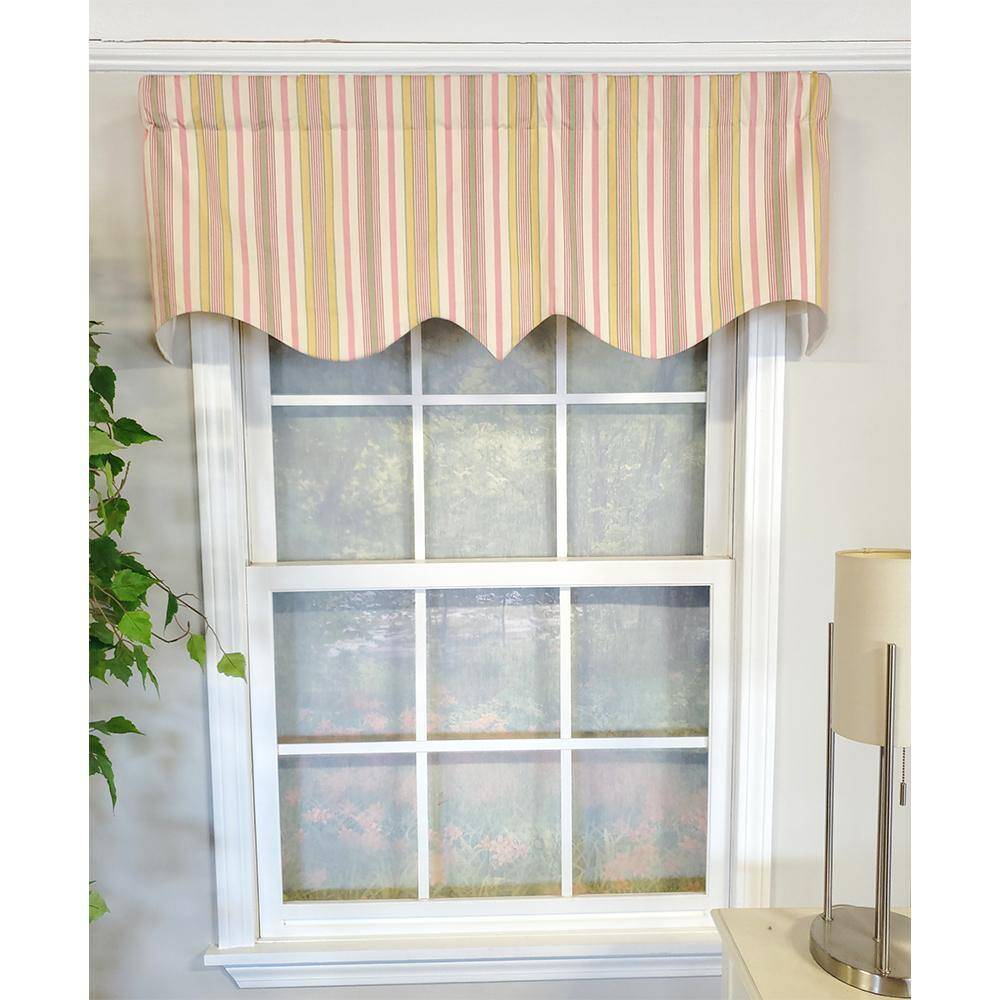 Angle. RLF Home - RLF Home Guava Stripe Regal 3" Rod Pocket Lining Luxurious and Elegant Window Treatment Valance 50" x 17" Pink - Pink.