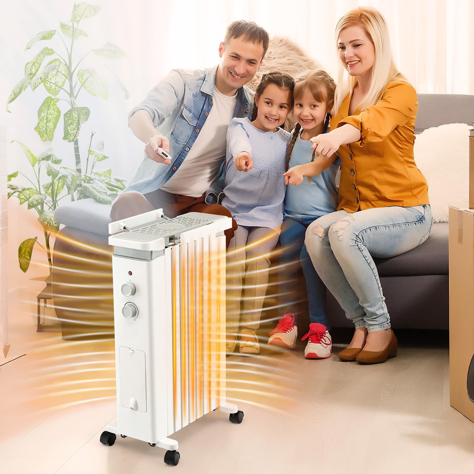 Alt View 2. Costway - Costway 1500W Oil Filled Radiator Heater Electric Space Heater w/ Humidifier - White.