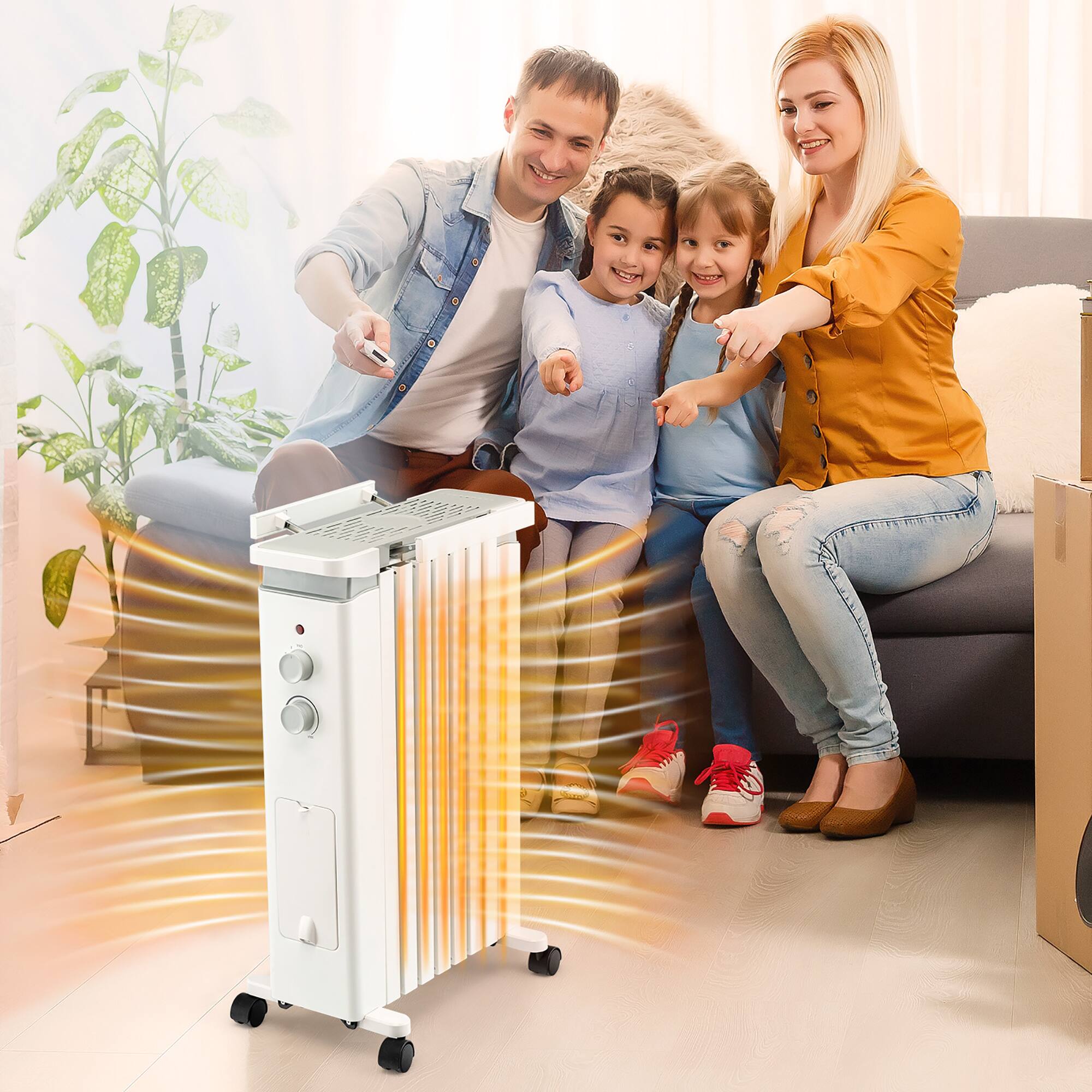 Alt View 2. Costway - Costway 1500W Oil Filled Radiator Heater Electric Space Heater w/ Humidifier - White.