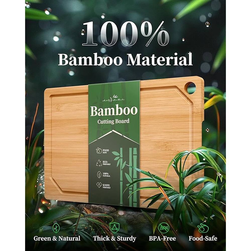 100% Bamboo Material

Bamboo Cutting Board

Green & Natural
Thick & Sturdy
BPA-Free
Food-Safe

FOOD SAFE
ECO-FRIENDLY
100% NATURAL
KNIFE FRIENDLY