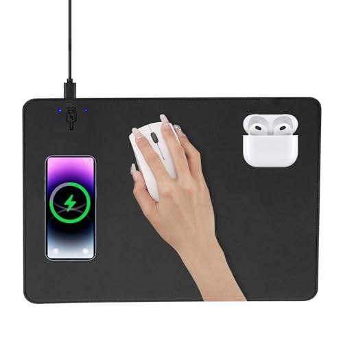 Front. Comfort Essence - Wireless Charging Mouse Pad 1 Leather Multifunctional Office Desk With Non-slip Rubber Base Waterproof For - Black-l-Large.