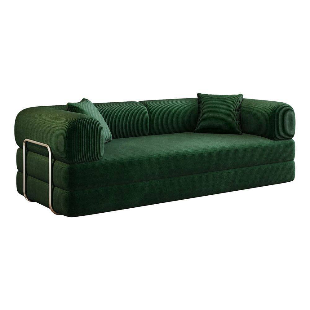 Back. Kadyn - 78.8" Convertible Floor Sofa Bed, Modular Sectional with Back Support Pillows, Corduroy Fabric - Green.