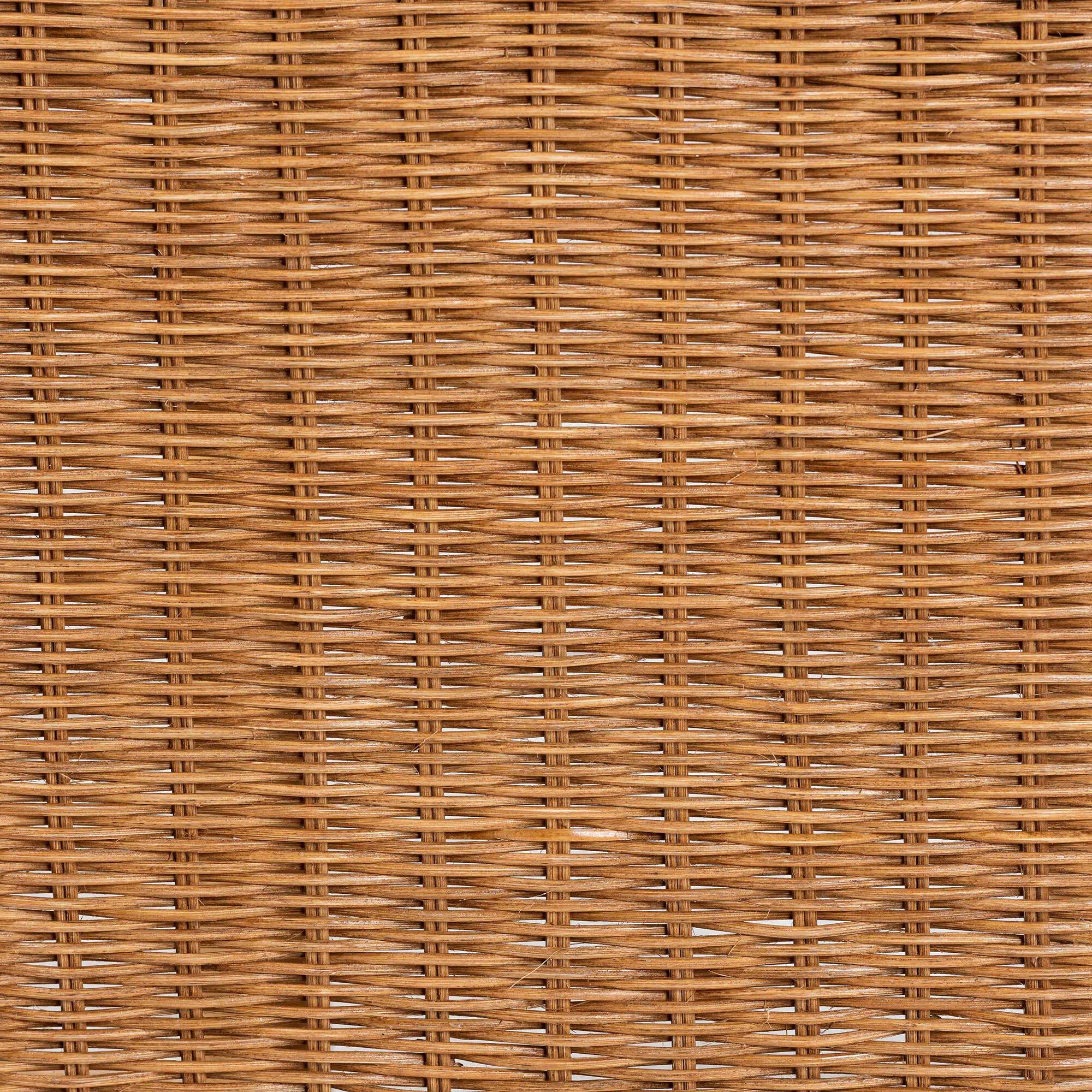 Alt View 1. bali & pari - Modesta Natural Rattan Accent Bench - Handwoven Wicker Seating with Scalloped Apron and X-Frame Base - Light Honey.