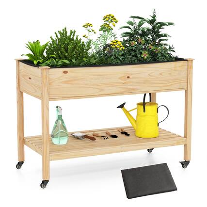 Front. Ecooso - Wooden Raised Garden Bed with Legs and Lockable Wheels.