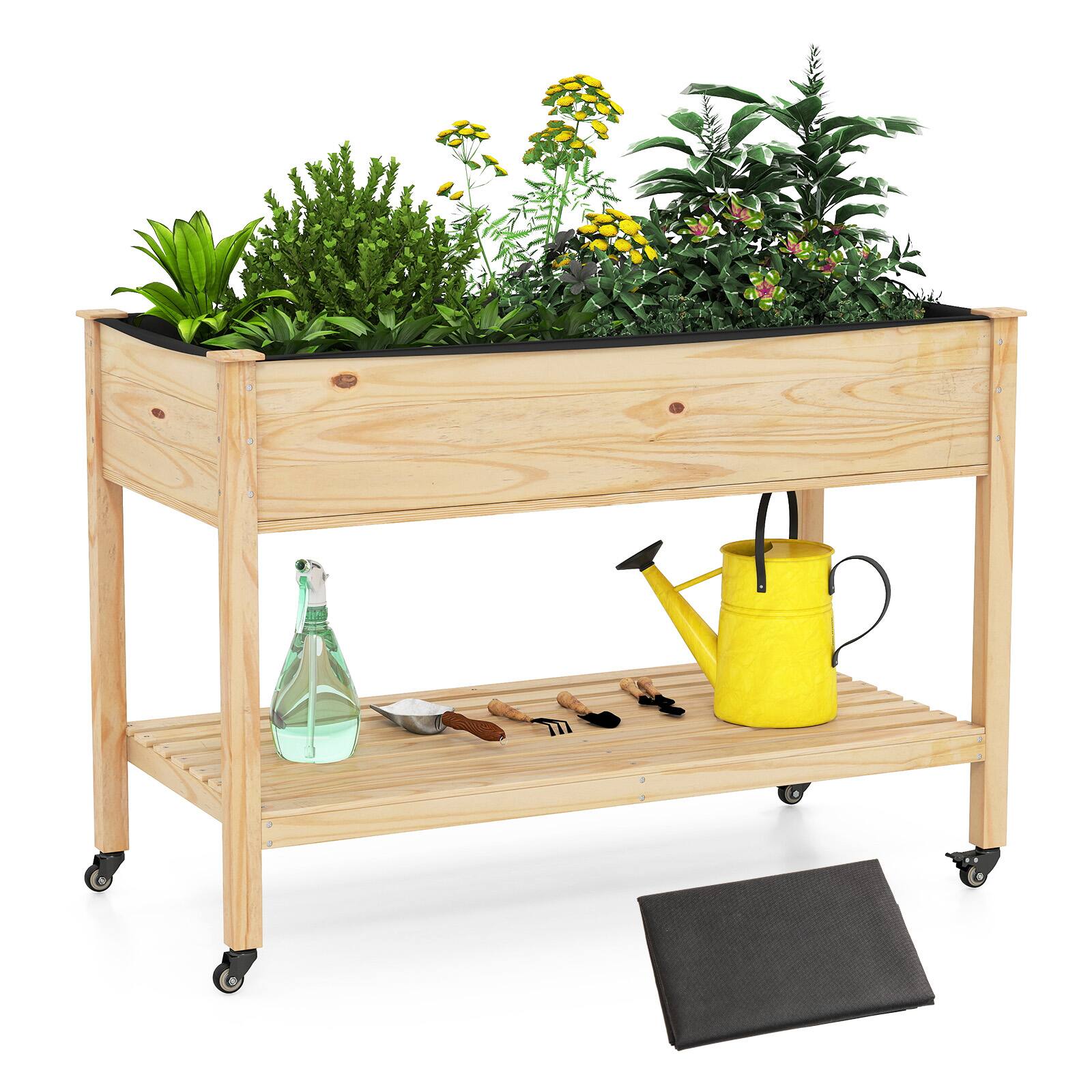 Front. Ecooso - Wooden Raised Garden Bed with Legs and Lockable Wheels.