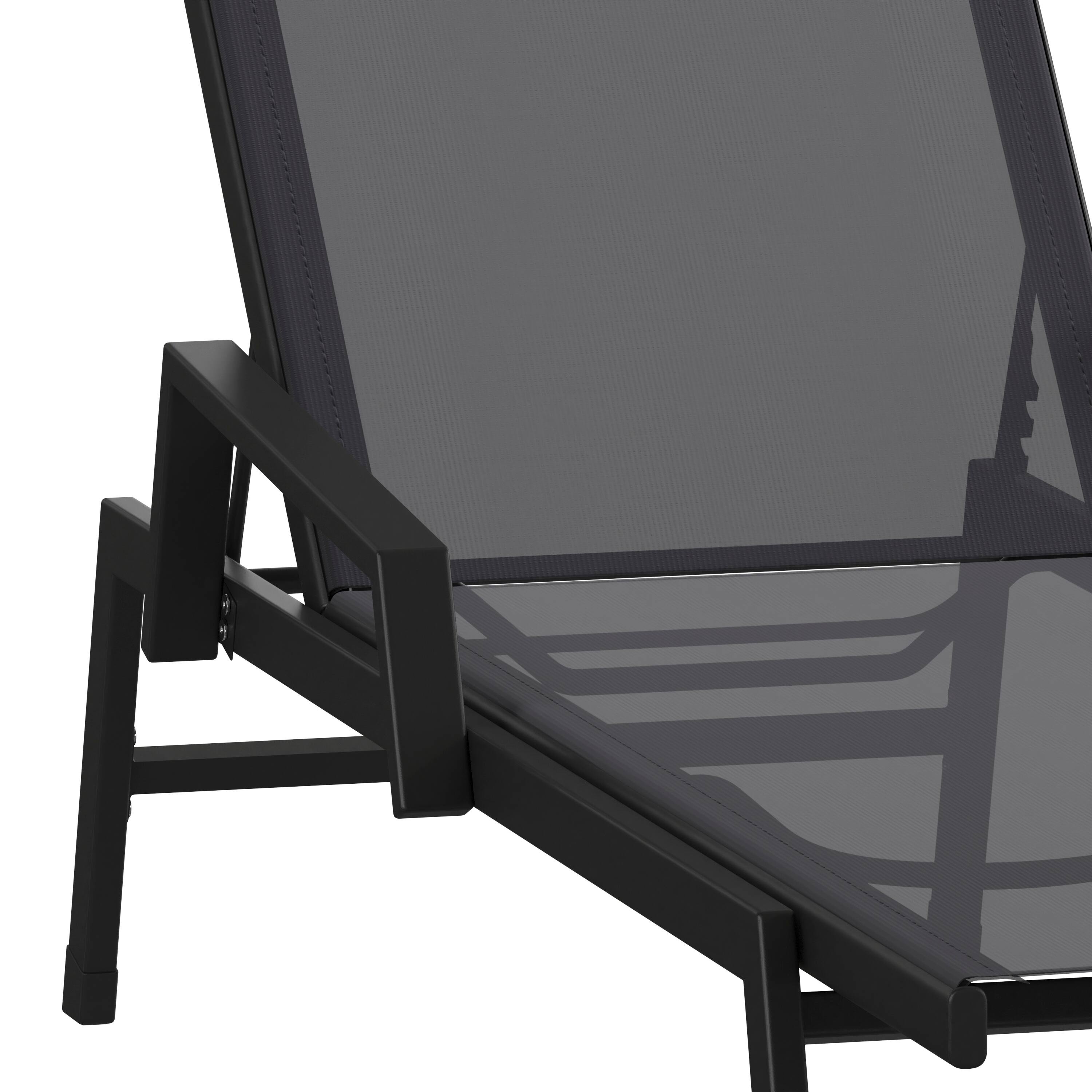 Alt View 10. Emma + Oliver - Braelin Textilene Adjustable 5 Position Patio Chaise Lounge with Armrests and Metal Frame - Black/Black.