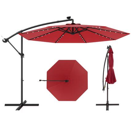 Front. Kadyn - 10 ft 360° Rotation Solar Powered LED Patio Offset Umbrella without Weight Base-Beige, Patio Offset Umbrella.