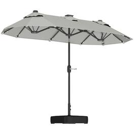 Spaco - Extra Large Double-Sided Patio Umbrella, Solar LED Lights, Tilt, Base - Gray