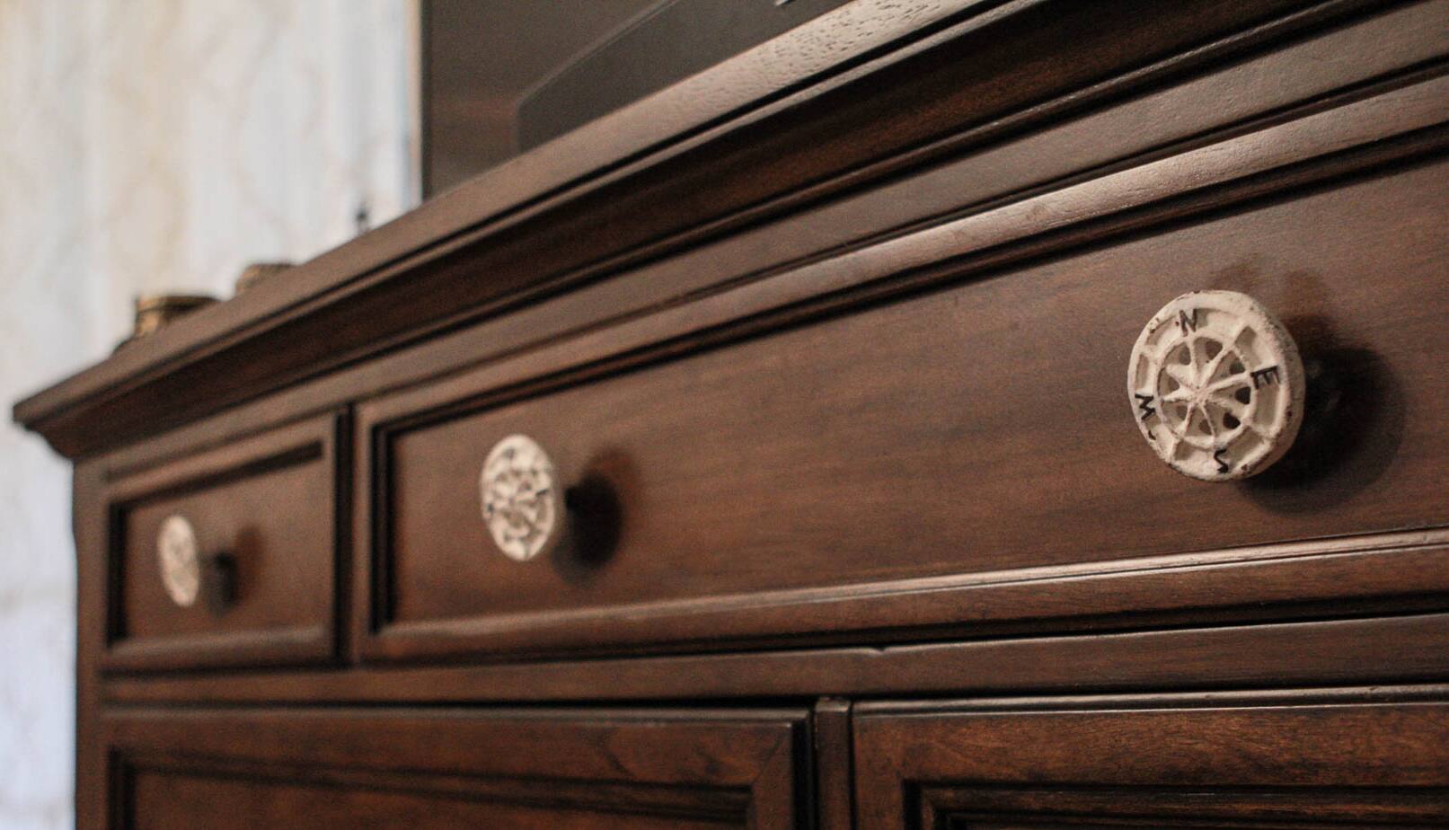 Alt View 5. Zeckos - Set of 12 White Cast Iron Compass Rose Cabinet Hardware Knobs Drawer Pull Handle - White.