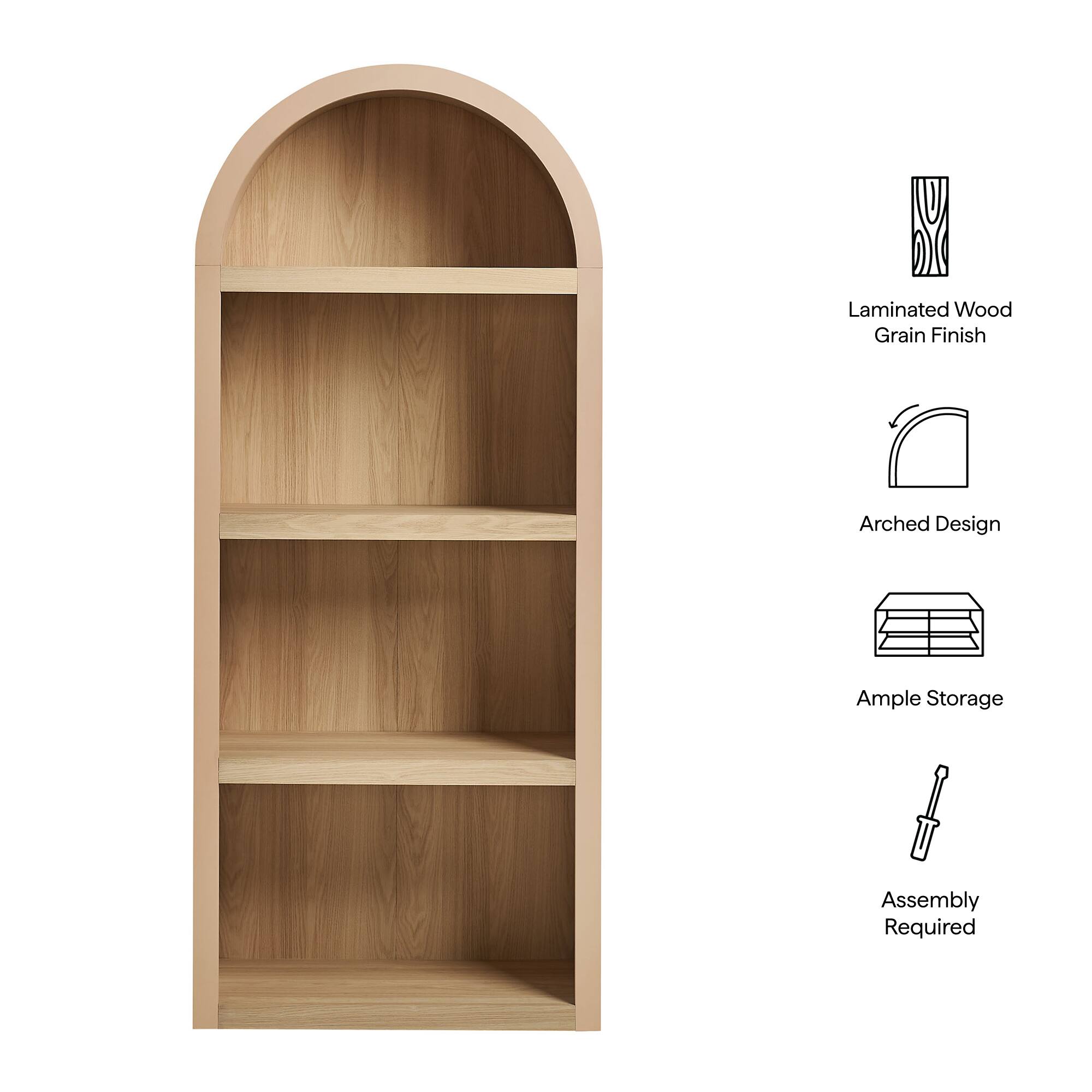 Laminated Wood Grain Finish  
Arched Design  
Ample Storage  
Assembly Required
