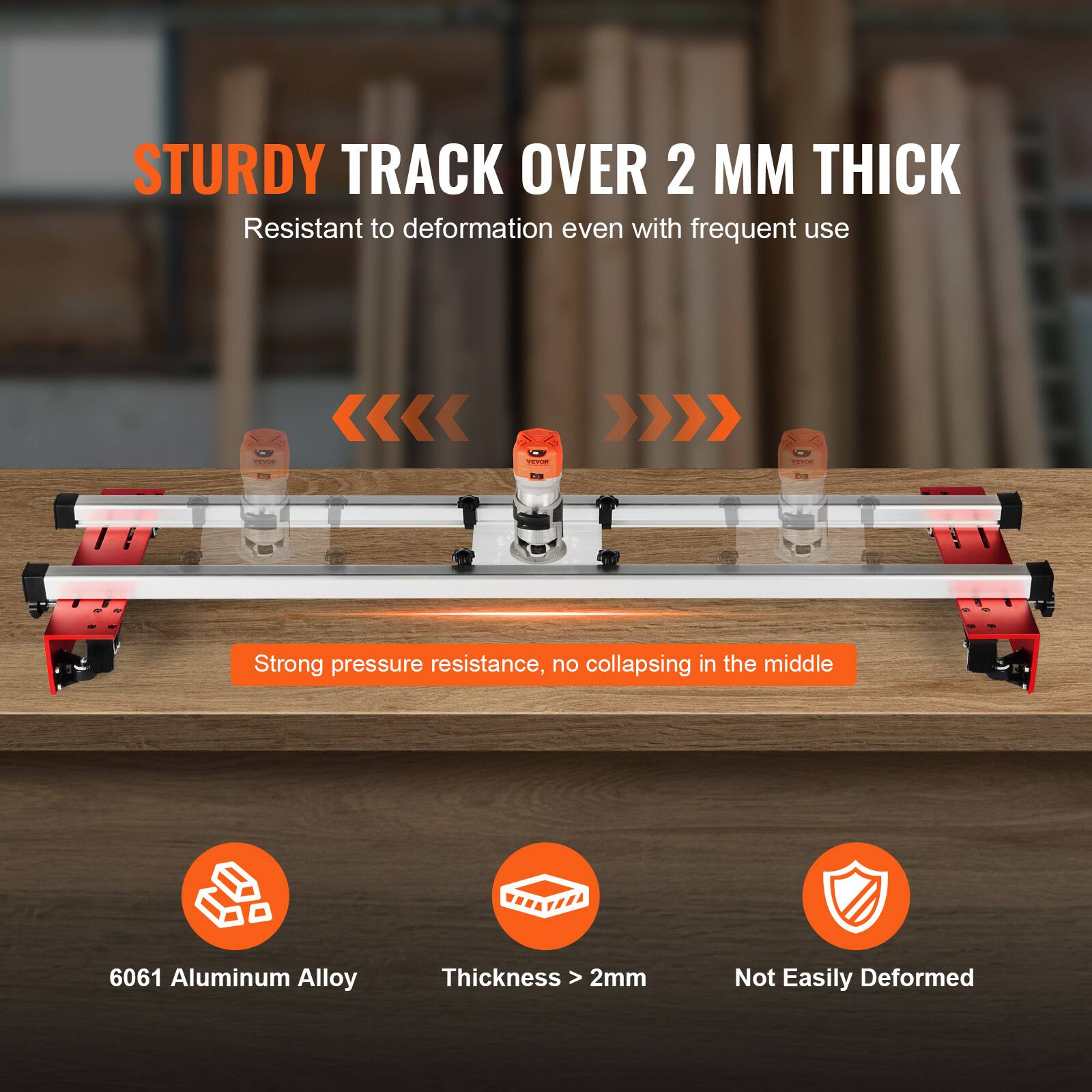 STURDY TRACK OVER 2 MM THICK  
Resistant to deformation even with frequent use  

Strong pressure resistance, no collapsing in the middle  

6061 Aluminum Alloy  
Thickness > 2mm  
Not Easily Deformed