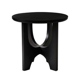 Manhattan Lane - Sara Round Side End Table, 20 Inch Solid Mango Wood Top in Matte with Curved legs - Black