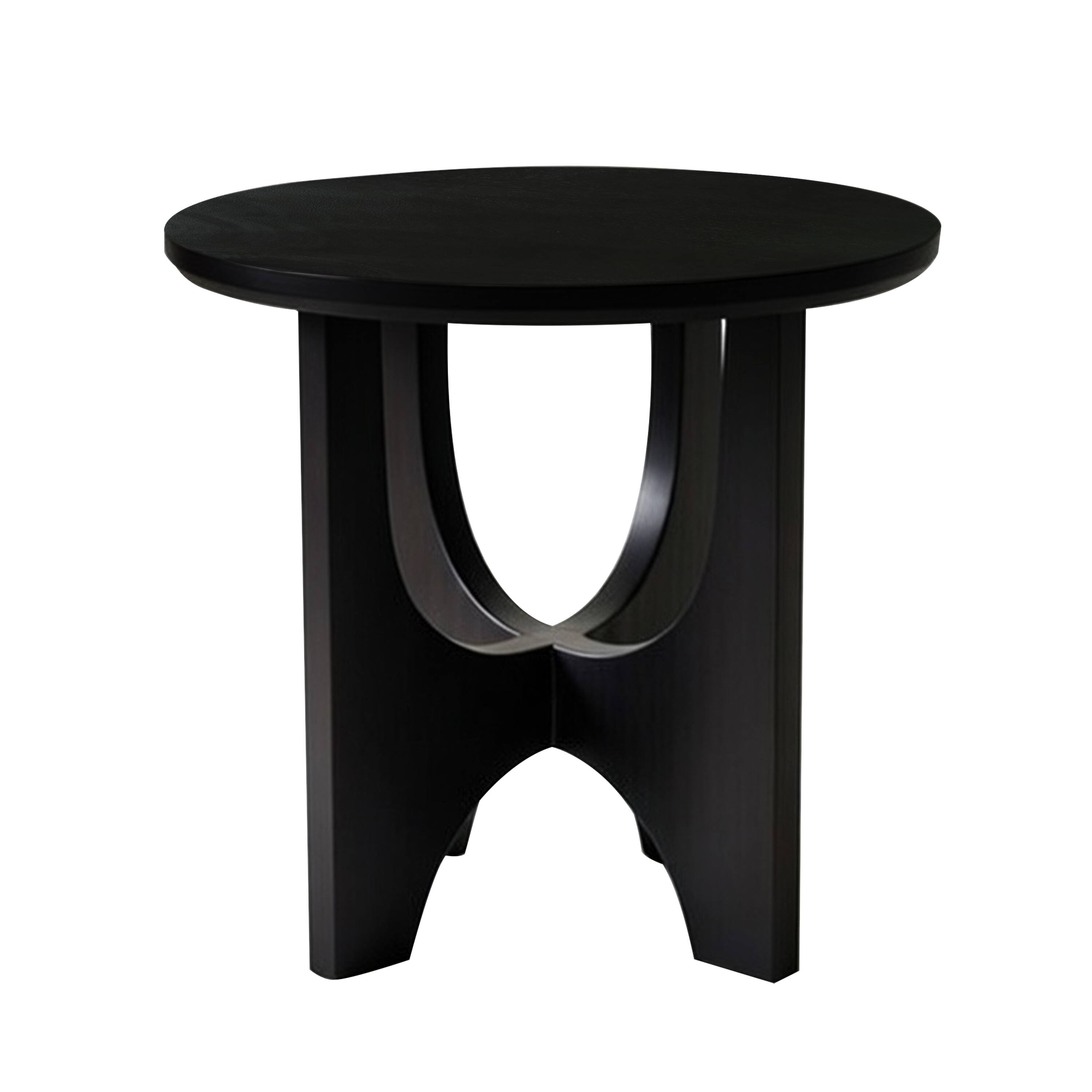 Front. Manhattan Lane - Sara Round Side End Table, 20 Inch Solid Mango Wood Top in Matte Black with Curved legs - Black.
