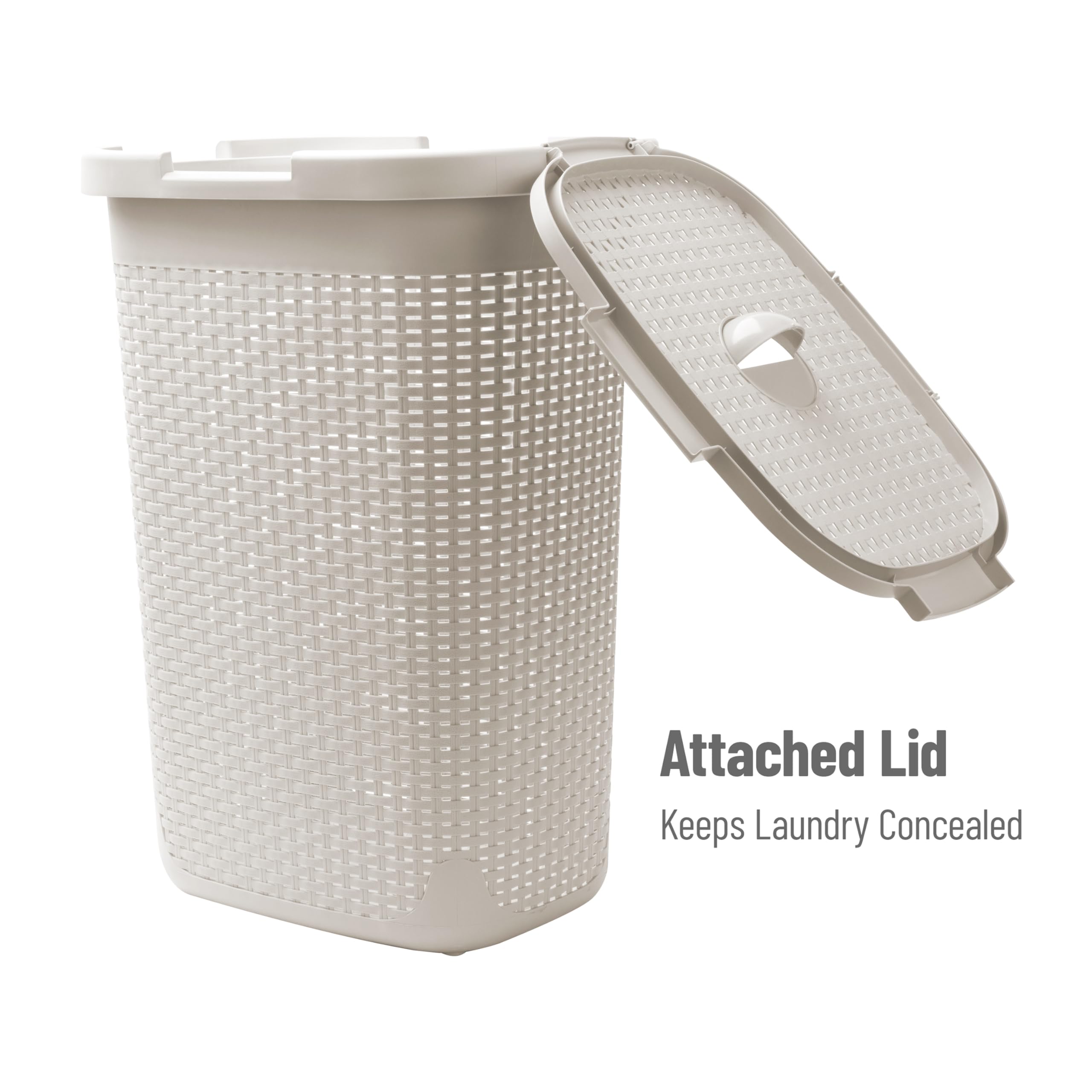Attached Lid  
Keeps Laundry Concealed