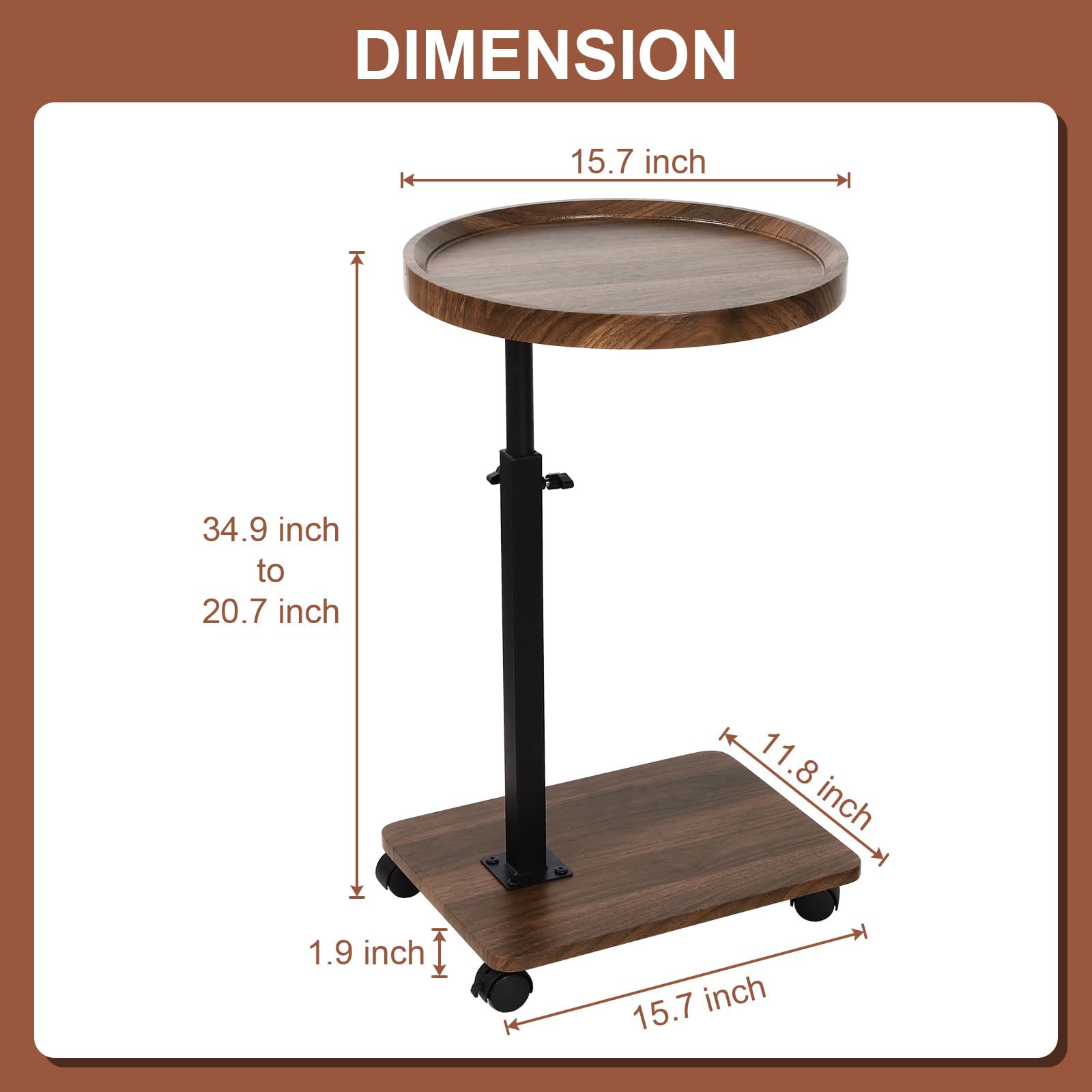 DIMENSION

- Diameter: 15.7 inch
- Height: 34.9 inch to 20.7 inch
- Base Width: 15.7 inch
- Base Depth: 11.8 inch
- Base Height: 1.9 inch