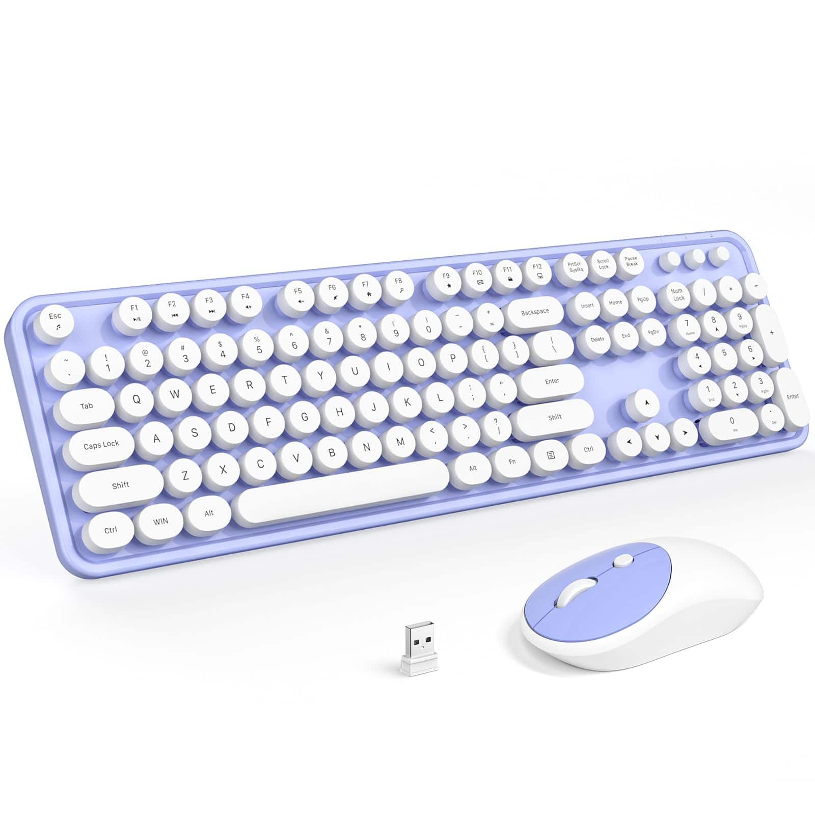 Live At Space - Wireless And Mouse Combo Retro With Round Keycaps hz Dropout-free Connection Cute Usb For Pc/laptop/windows Xp/7/8/10 - Purple White