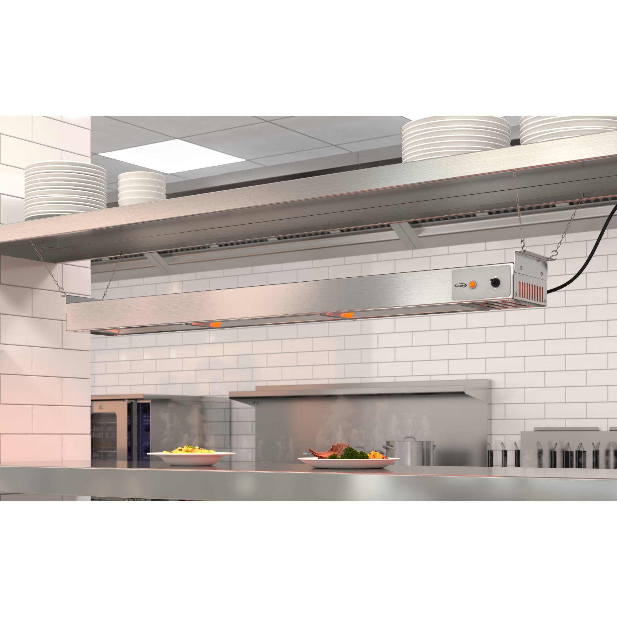 Back. Koolmore - 48 in. High Wattage Commercial Food Strip Warmer with Toggle Controls and Cord - 120V, 1200W, UL Listed - Silver.