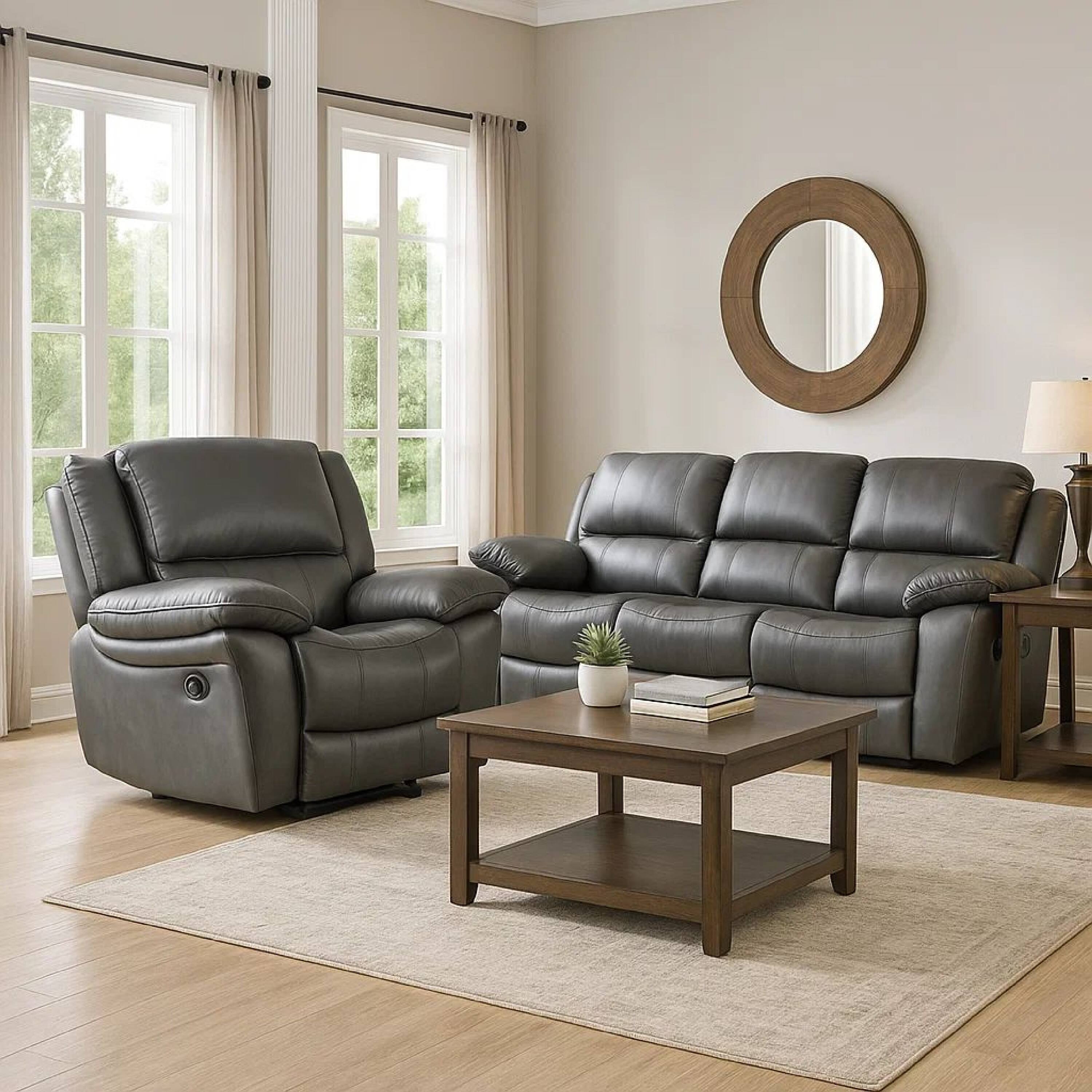 Alt View 6. Manhattan Lane - Larus Manual Recliner Chair, Pillow Top Arms, Dark Gray Leather Match - Dark Gray, Black.